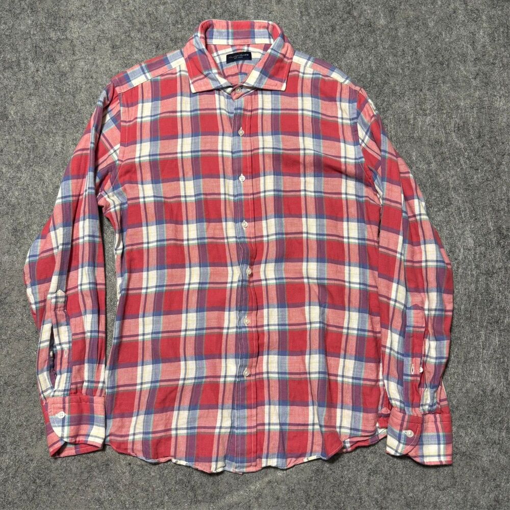 Proper Cloth Flannel Shirt Mens Plaid Custom Luxury Coral Blue Red Check Sz M
